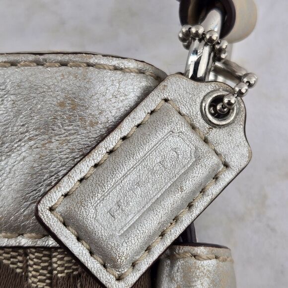Coach Zoe Signature Logo Small Baguette Shoulder Bag Brown Silver Y2K Twee Luxe - Picture 8 of 13